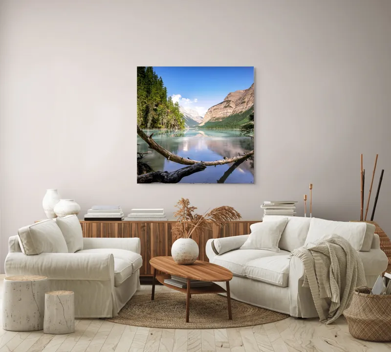 Tablou Canvas Peisaj Natură Lac Munteluri Reflecții Liniște, 100 x 100 cm – poza 3