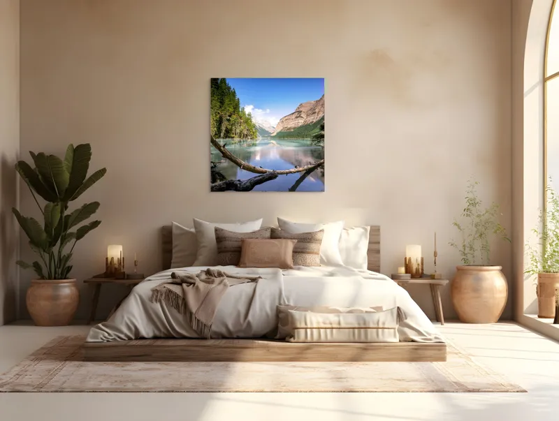 Tablou Canvas Peisaj Natură Lac Munteluri Reflecții Liniște, 100 x 100 cm – poza 4