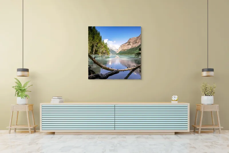 Tablou Canvas Peisaj Natură Lac Munteluri Reflecții Liniște, 100 x 100 cm – poza 5
