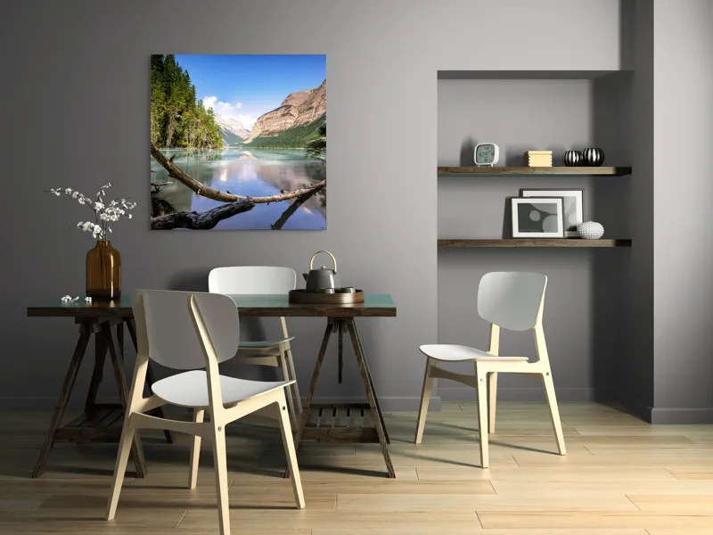 Tablou Canvas Peisaj Natură Lac Munteluri Reflecții Liniște, 100 x 100 cm – poza 6