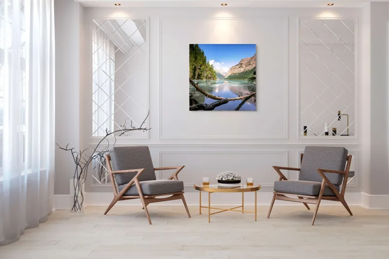 Tablou Canvas Peisaj Natură Lac Munteluri Reflecții Liniște, 100 x 100 cm – poza 7