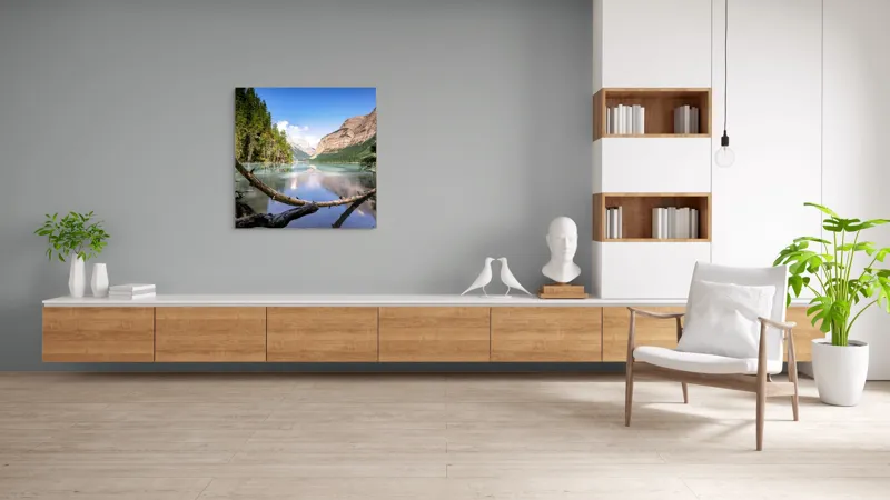 Tablou Canvas Peisaj Natură Lac Munteluri Reflecții Liniște, 100 x 100 cm – poza 8