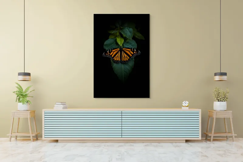 Tablou Canvas Fluture pe Frunze Verzi Natură Contrast Eleganță, 100 x 150 cm – poza 4