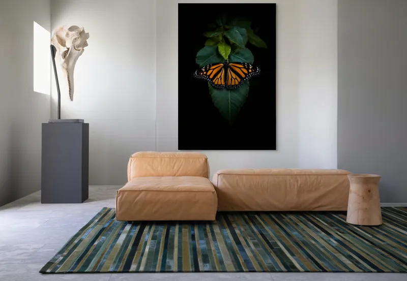 Tablou Canvas Fluture pe Frunze Verzi Natură Contrast Eleganță, 100 x 150 cm – poza 7