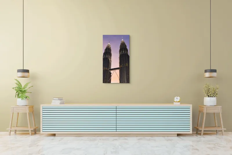 Tablou Canvas, "Turnurile în aurora dimineții lineștite", Nu știu cine sunt în imagine, dar cele două clădiri sunt impresionante., 50 x 90 cm – poza 6