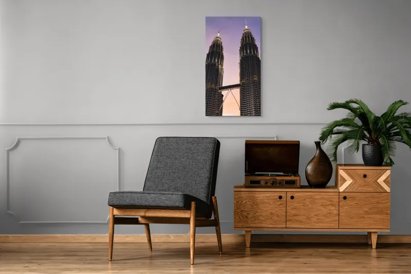 Tablou Canvas, "Turnurile în aurora dimineții lineștite", Nu știu cine sunt în imagine, dar cele două clădiri sunt impresionante., 50 x 90 cm – poza 8