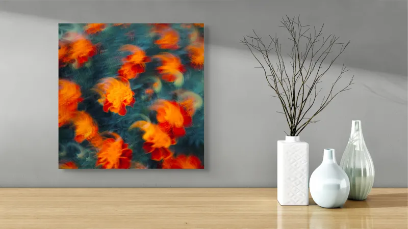 Tablou Canvas Abstract Floral Dansul focului în grădina viselor, 50 x 50 cm – poza 3