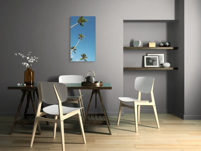 Tablou Canvas, "Palmieri sub cerul albastru senin", Cocotieri, Cer, Albastru, Frunziș, Înalt, Tropical, Liniște, Soare, Vacanță, Natură, 50 x 90 cm – poza 4