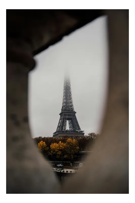 Tablou Canvas Turn Eiffel prin ceață toamnatică, 50 x 50 cm