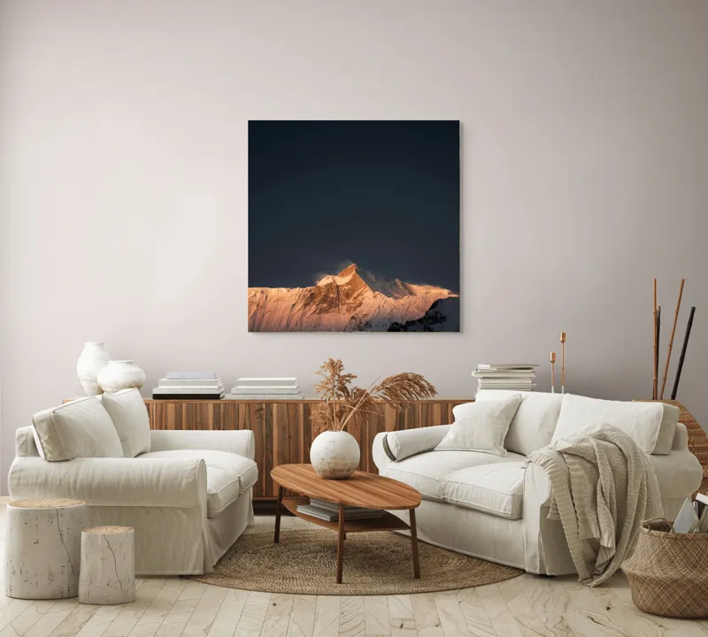 Tablou Canvas Montan Apus Lumină Umbre Pacea Vârf Cer, 100 x 100 cm – poza 3
