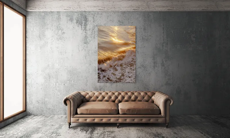 Tablou Canvas cu Reflexia Soarelui pe Valuri Spumoase în Nuanțe Auriu, 100 x 150 cm – poza 6