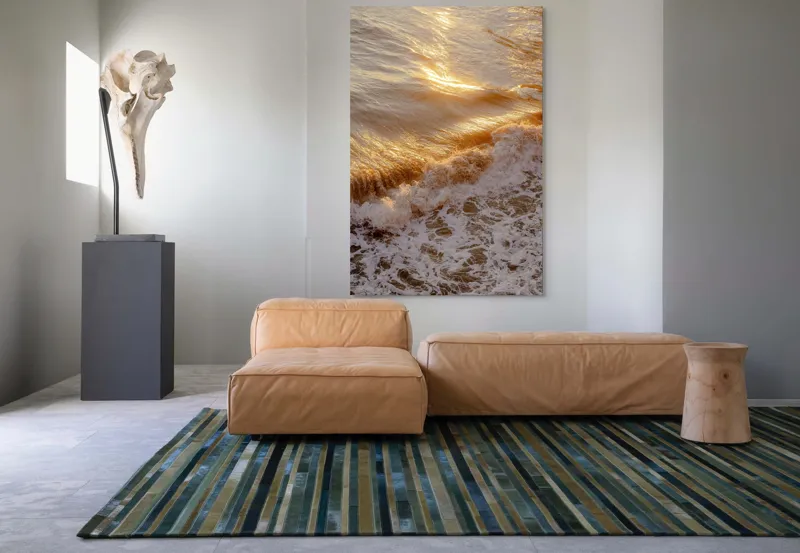 Tablou Canvas cu Reflexia Soarelui pe Valuri Spumoase în Nuanțe Auriu, 100 x 150 cm – poza 7