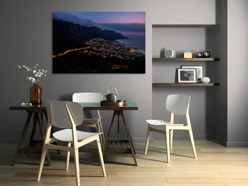 Tablou Canvas Peisaj Nocturn cu Oraș Luminat la Poalele Munților Multicolor, 150 x 100 cm – poza 5