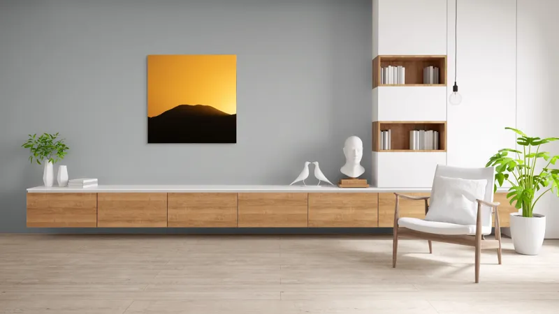 Tablou Canvas, "Apus de soare peste coline întunecate", Apus, Siluetă, Coline, Aurie, Tranquilitate, 100 x 100 cm – poza 8