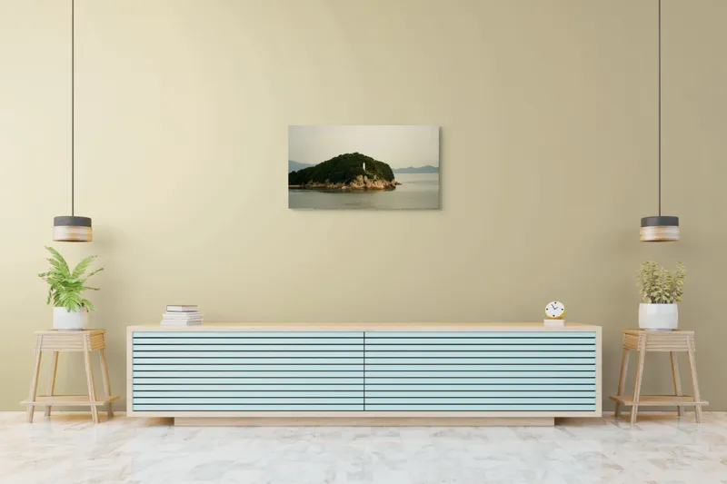 Tablou Canvas pe insulă verde cu lumină, scenă marină artistică, 90 x 50 cm – poza 5