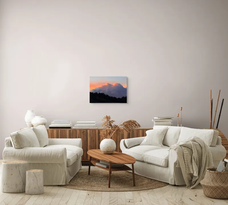 Tablou Canvas, "Munți în tăcerea amurgului colorat", Nor, Apus, Siluetă, Pădure, Cer, Culori, Peisaj, 54 x 39 cm – poza 5