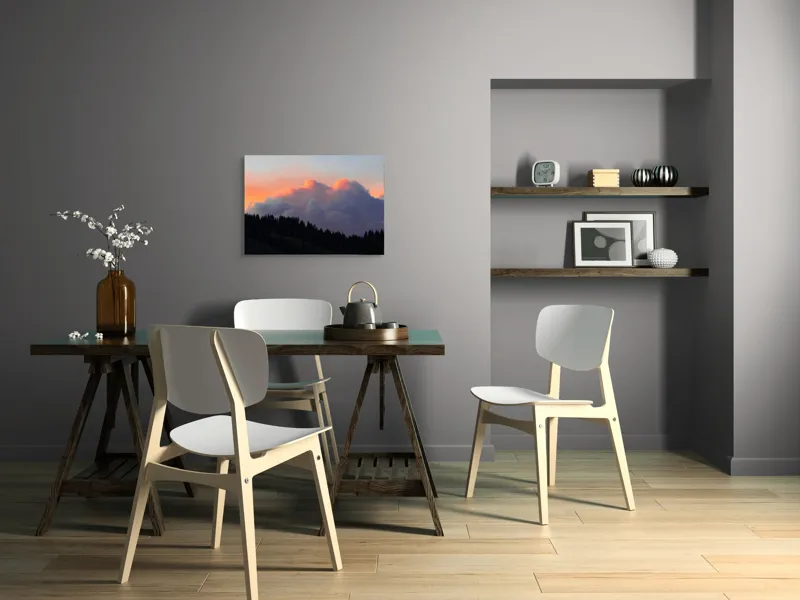Tablou Canvas, "Munți în tăcerea amurgului colorat", Nor, Apus, Siluetă, Pădure, Cer, Culori, Peisaj, 70 x 50 cm – poza 5