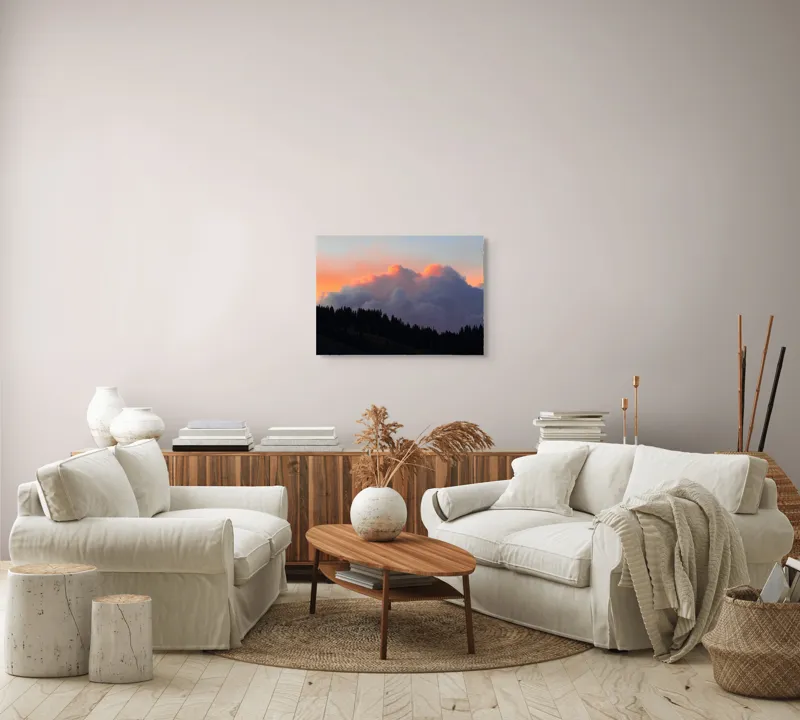 Tablou Canvas, "Munți în tăcerea amurgului colorat", Nor, Apus, Siluetă, Pădure, Cer, Culori, Peisaj, 70 x 50 cm – poza 6