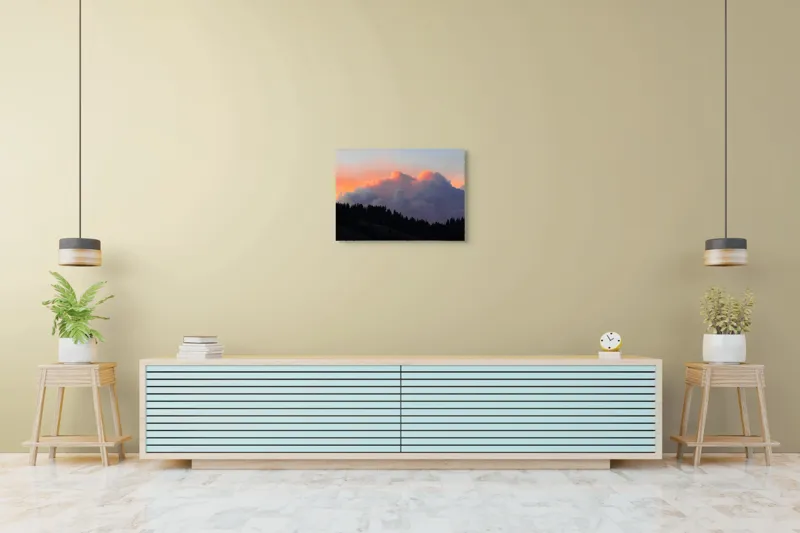 Tablou Canvas, "Munți în tăcerea amurgului colorat", Nor, Apus, Siluetă, Pădure, Cer, Culori, Peisaj, 70 x 50 cm – poza 7