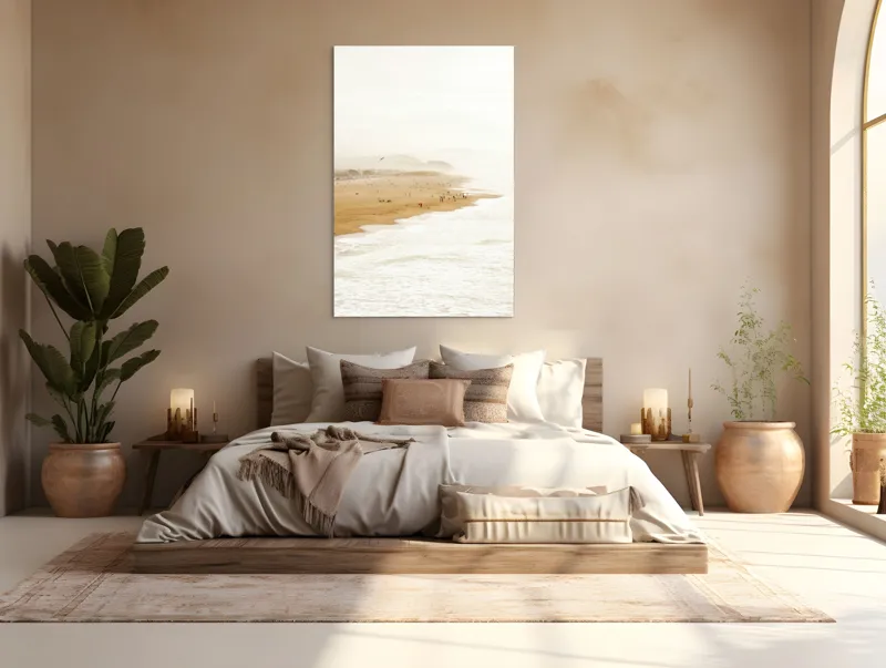 Tablou Canvas, "Plajă însorită la apus liniștit", Plajă, Valuri, Culoare, Vânt, Cer, Nisip, Peisaj, Oameni, Liniște, Natură, 100 x 150 cm – poza 3