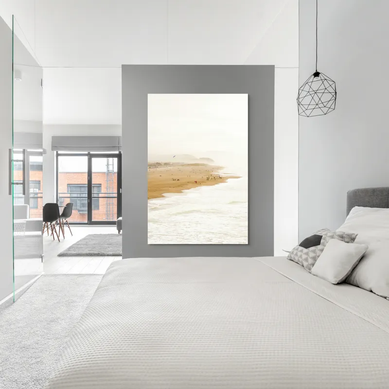 Tablou Canvas, "Plajă însorită la apus liniștit", Plajă, Valuri, Culoare, Vânt, Cer, Nisip, Peisaj, Oameni, Liniște, Natură, 100 x 150 cm – poza 5