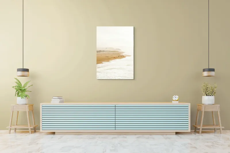 Tablou Canvas, "Plajă însorită la apus liniștit", Plajă, Valuri, Culoare, Vânt, Cer, Nisip, Peisaj, Oameni, Liniște, Natură, 70 x 100 cm – poza 5