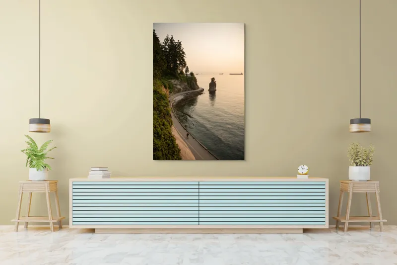 Tablou Canvas, "Plimbare pe faleza la apus", Pace, Apus, Ocean, Stâncă, Potecă, Copaci, Solitudine, Liniște, Natură, Orizont., 100 x 150 cm – poza 4