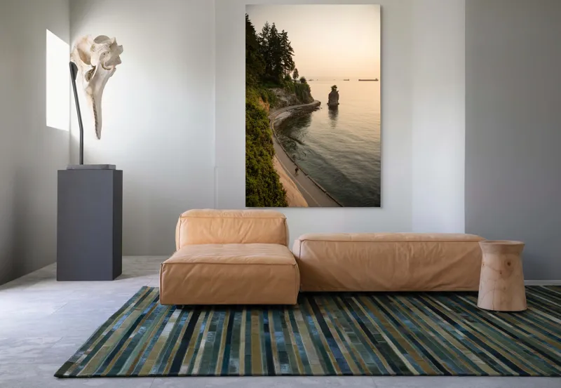 Tablou Canvas, "Plimbare pe faleza la apus", Pace, Apus, Ocean, Stâncă, Potecă, Copaci, Solitudine, Liniște, Natură, Orizont., 100 x 150 cm – poza 7