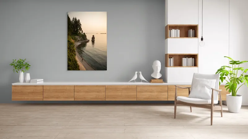 Tablou Canvas, "Plimbare pe faleza la apus", Pace, Apus, Ocean, Stâncă, Potecă, Copaci, Solitudine, Liniște, Natură, Orizont., 100 x 150 cm – poza 8