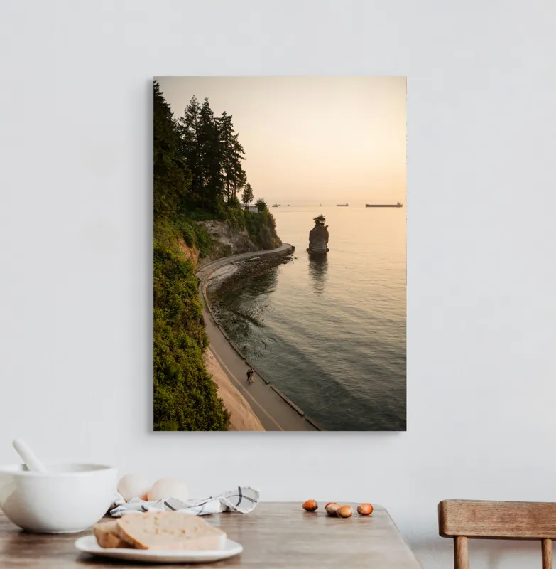 Tablou Canvas, "Plimbare pe faleza la apus", Pace, Apus, Ocean, Stâncă, Potecă, Copaci, Solitudine, Liniște, Natură, Orizont., 50 x 70 cm – poza 3