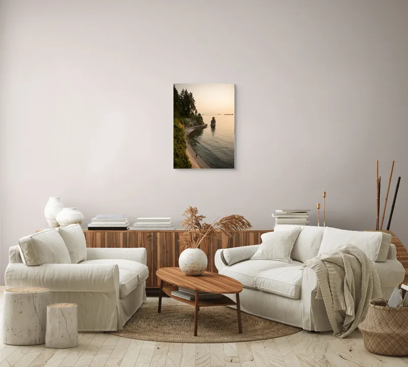 Tablou Canvas, "Plimbare pe faleza la apus", Pace, Apus, Ocean, Stâncă, Potecă, Copaci, Solitudine, Liniște, Natură, Orizont., 50 x 70 cm – poza 4