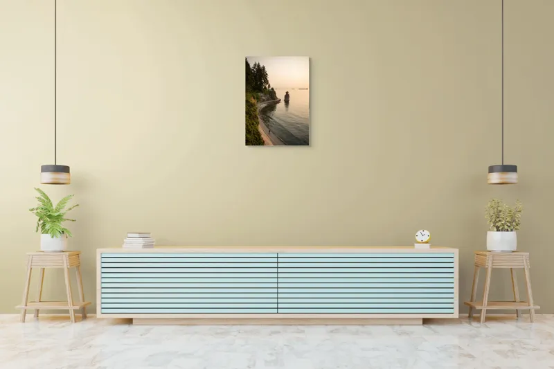 Tablou Canvas, "Plimbare pe faleza la apus", Pace, Apus, Ocean, Stâncă, Potecă, Copaci, Solitudine, Liniște, Natură, Orizont., 50 x 70 cm – poza 6