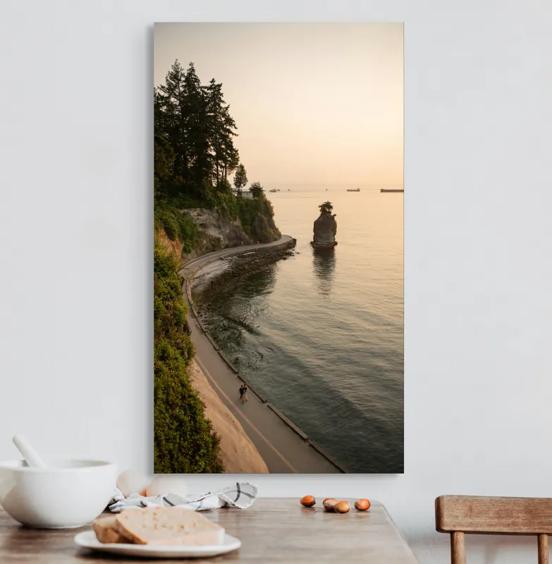 Tablou Canvas, "Plimbare pe faleza la apus", Pace, Apus, Ocean, Stâncă, Potecă, Copaci, Solitudine, Liniște, Natură, Orizont., 50 x 90 cm – poza 3