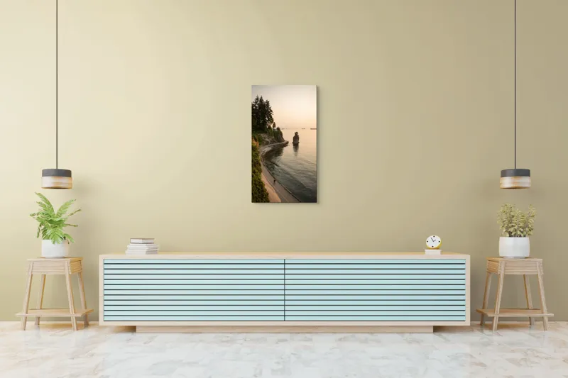 Tablou Canvas, "Plimbare pe faleza la apus", Pace, Apus, Ocean, Stâncă, Potecă, Copaci, Solitudine, Liniște, Natură, Orizont., 50 x 90 cm – poza 6