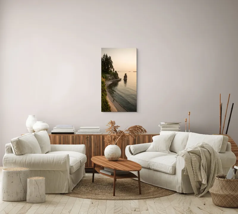 Tablou Canvas, "Plimbare pe faleza la apus", Pace, Apus, Ocean, Stâncă, Potecă, Copaci, Solitudine, Liniște, Natură, Orizont., 50 x 90 cm – poza 7