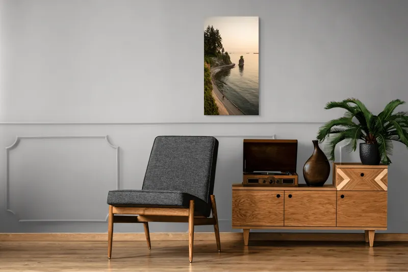 Tablou Canvas, "Plimbare pe faleza la apus", Pace, Apus, Ocean, Stâncă, Potecă, Copaci, Solitudine, Liniște, Natură, Orizont., 50 x 90 cm – poza 8