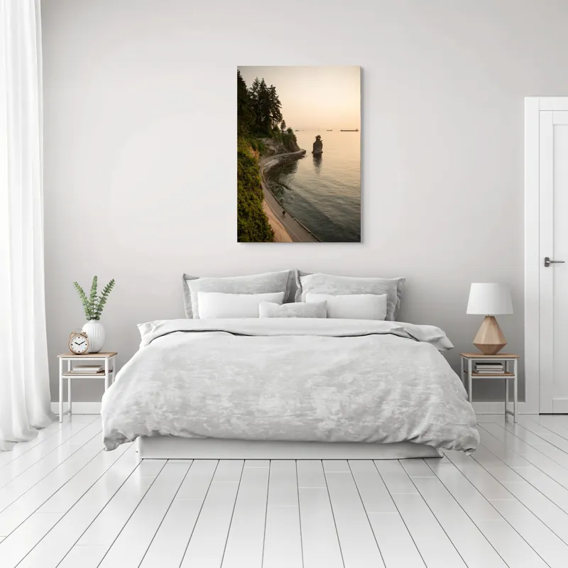 Tablou Canvas, "Plimbare pe faleza la apus", Pace, Apus, Ocean, Stâncă, Potecă, Copaci, Solitudine, Liniște, Natură, Orizont., 70 x 100 cm – poza 3