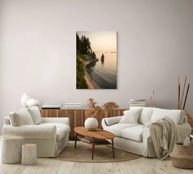 Tablou Canvas, "Plimbare pe faleza la apus", Pace, Apus, Ocean, Stâncă, Potecă, Copaci, Solitudine, Liniște, Natură, Orizont., 70 x 100 cm – poza 4