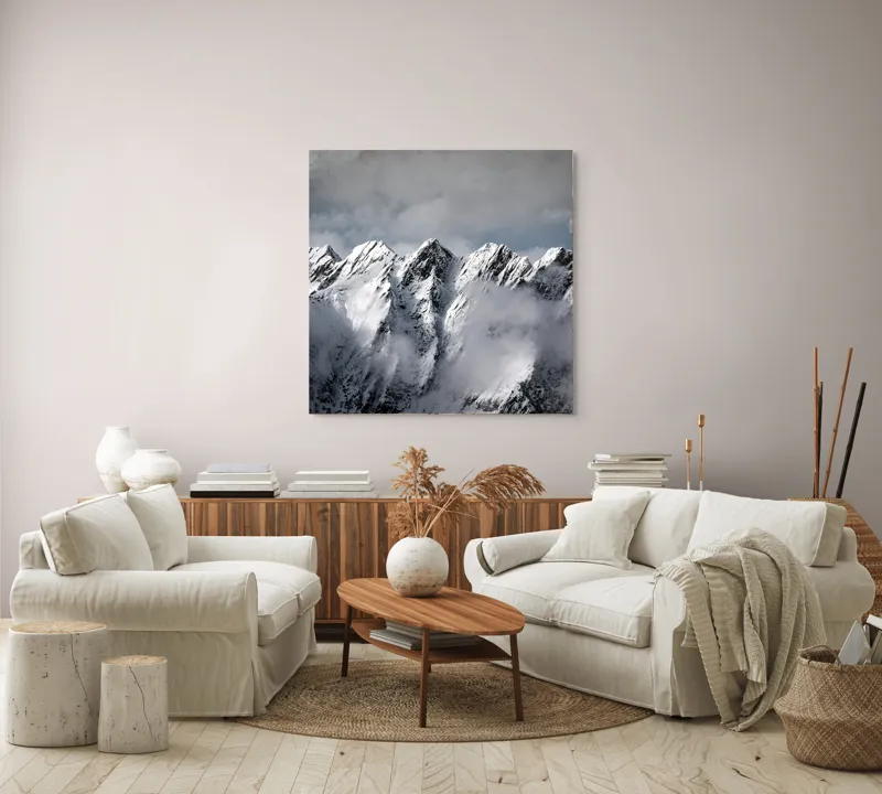 Tablou Canvas, "Muntele învăluit de nori albi", Colosal, Înzăpezit, Grandios, Impunător, Pitoresc, Înghețat, Majestic, Noros, Magnific, Rece, 100 x 100 cm – poza 3
