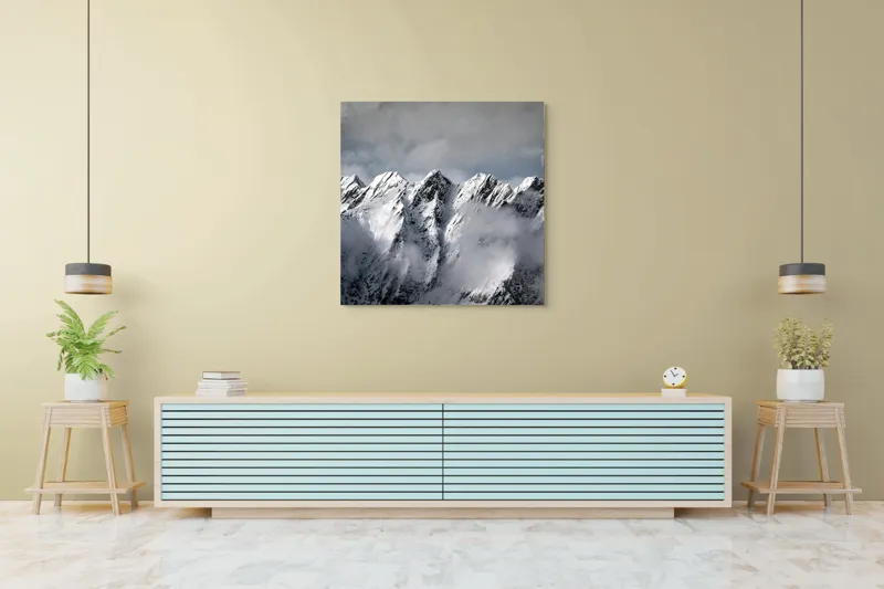 Tablou Canvas, "Muntele învăluit de nori albi", Colosal, Înzăpezit, Grandios, Impunător, Pitoresc, Înghețat, Majestic, Noros, Magnific, Rece, 100 x 100 cm – poza 5