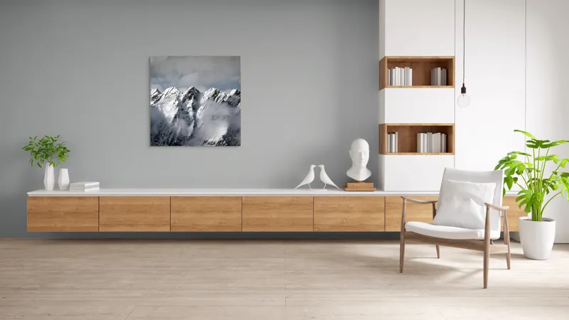 Tablou Canvas, "Muntele învăluit de nori albi", Colosal, Înzăpezit, Grandios, Impunător, Pitoresc, Înghețat, Majestic, Noros, Magnific, Rece, 100 x 100 cm – poza 8