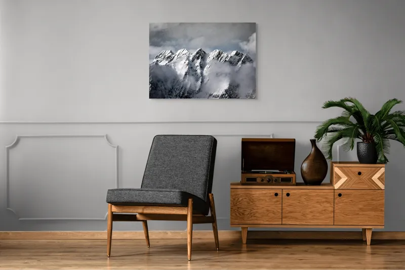 Tablou Canvas, "Muntele învăluit de nori albi", Colosal, Înzăpezit, Grandios, Impunător, Pitoresc, Înghețat, Majestic, Noros, Magnific, Rece, 100 x 70 cm – poza 8