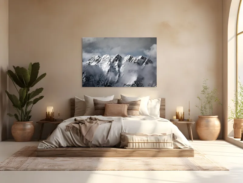Tablou Canvas, "Muntele învăluit de nori albi", Colosal, Înzăpezit, Grandios, Impunător, Pitoresc, Înghețat, Majestic, Noros, Magnific, Rece, 150 x 100 cm – poza 4