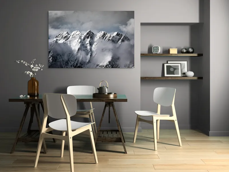 Tablou Canvas, "Muntele învăluit de nori albi", Colosal, Înzăpezit, Grandios, Impunător, Pitoresc, Înghețat, Majestic, Noros, Magnific, Rece, 150 x 100 cm – poza 5