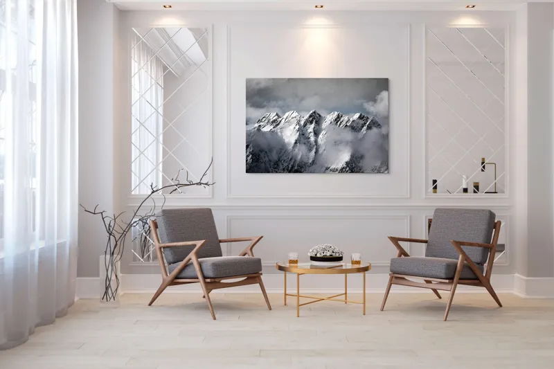 Tablou Canvas, "Muntele învăluit de nori albi", Colosal, Înzăpezit, Grandios, Impunător, Pitoresc, Înghețat, Majestic, Noros, Magnific, Rece, 150 x 100 cm – poza 7