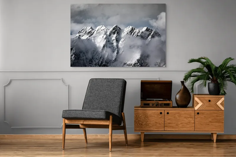 Tablou Canvas, "Muntele învăluit de nori albi", Colosal, Înzăpezit, Grandios, Impunător, Pitoresc, Înghețat, Majestic, Noros, Magnific, Rece, 150 x 100 cm – poza 8