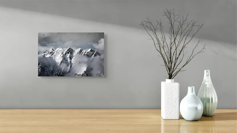 Tablou Canvas, "Muntele învăluit de nori albi", Colosal, Înzăpezit, Grandios, Impunător, Pitoresc, Înghețat, Majestic, Noros, Magnific, Rece, 39 x 26 cm – poza 8