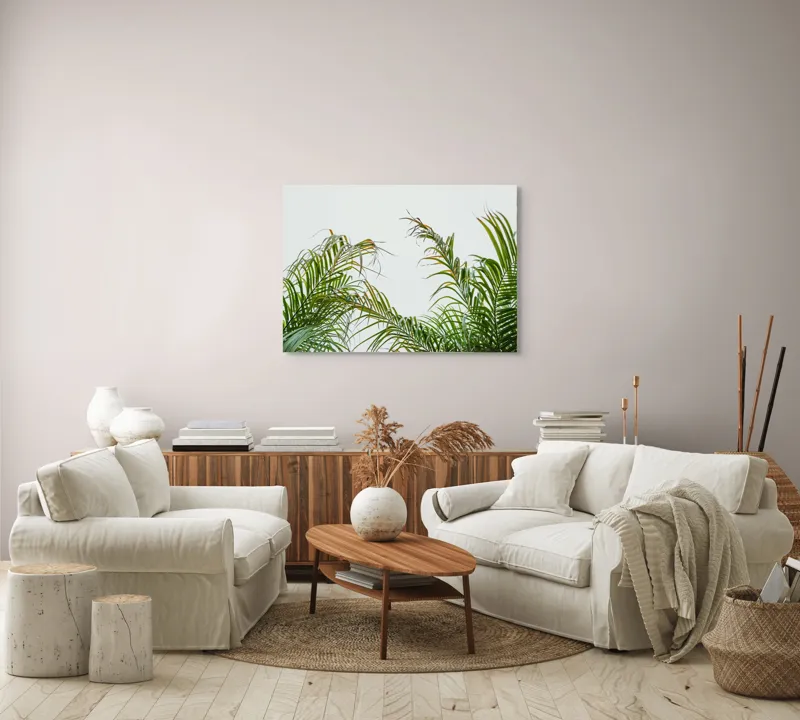 Tablou Canvas Natură Tropicală Frunze Palmieri Verde Cer Atmosferă, 100 x 70 cm – poza 3