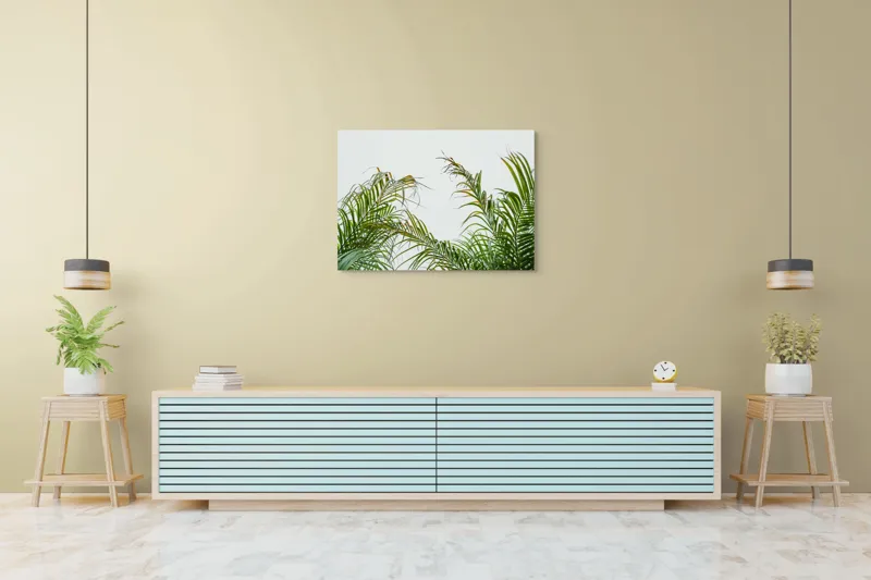 Tablou Canvas Natură Tropicală Frunze Palmieri Verde Cer Atmosferă, 100 x 70 cm – poza 4