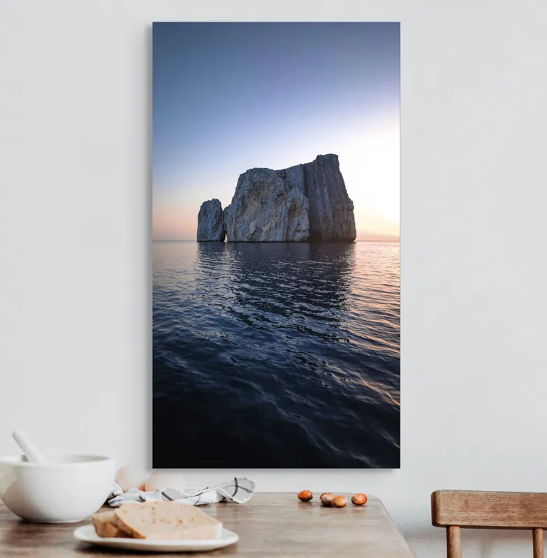 Tablou Canvas Stâncă Solitară la Apus Marin Reflecție Lumină Natură, 50 x 90 cm – poza 3